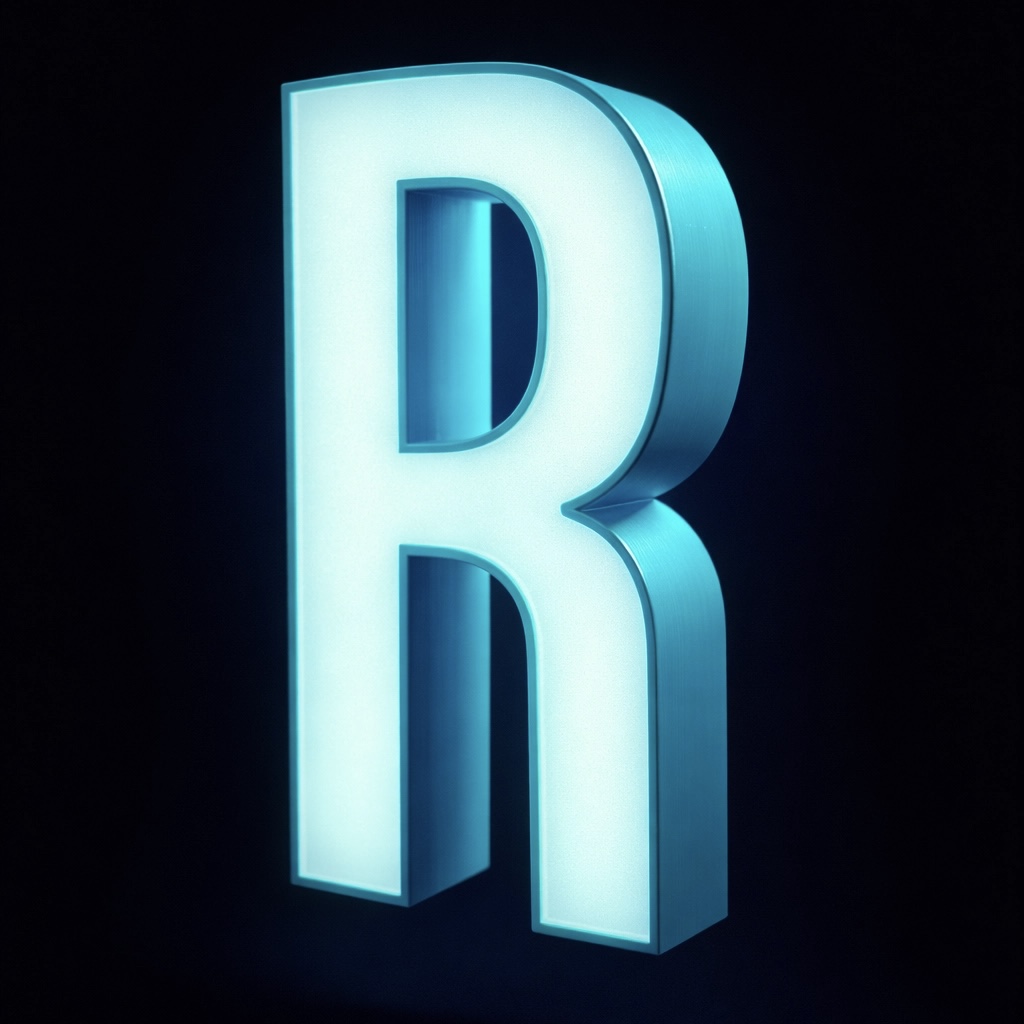 Letra R — Letra caixa iluminada frontal