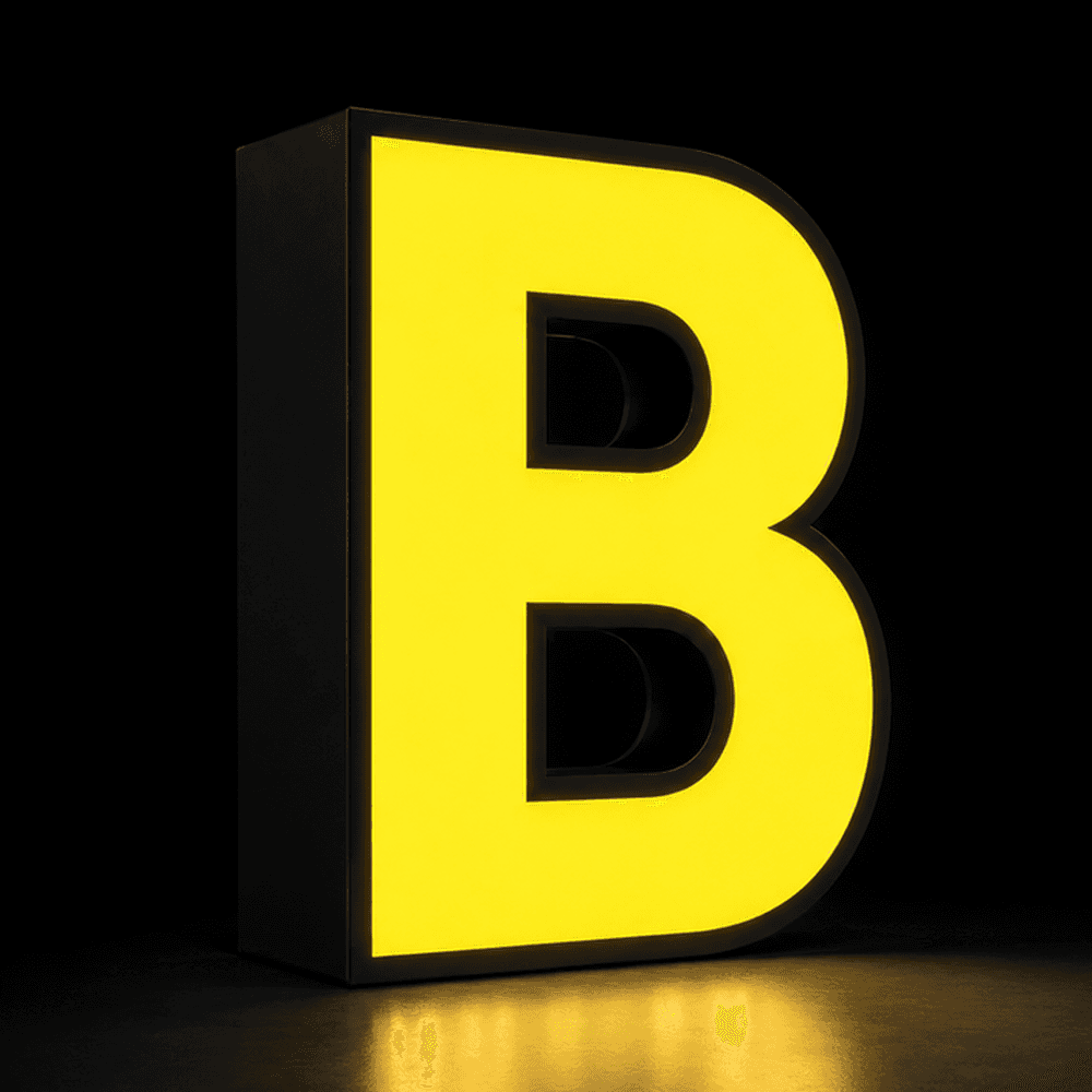 Letra caixa B com iluminação frontal